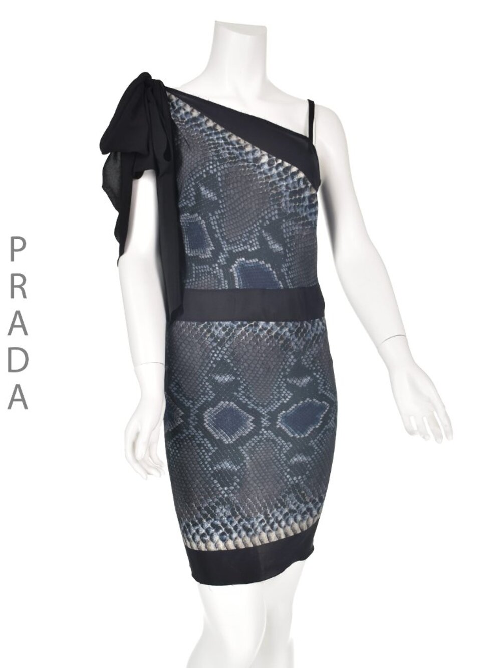 PRADA Blue Silk Snakeskin Print Backless Mini Dress, SZ 4-6